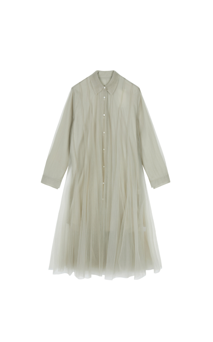 Dress / JNBY A-Line Mesh Long-Sleeve Dress