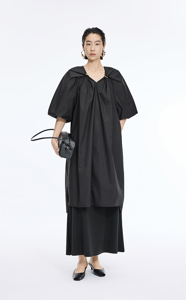 Dress / JNBY Cotton Poplin A-Line V-Neck Dress