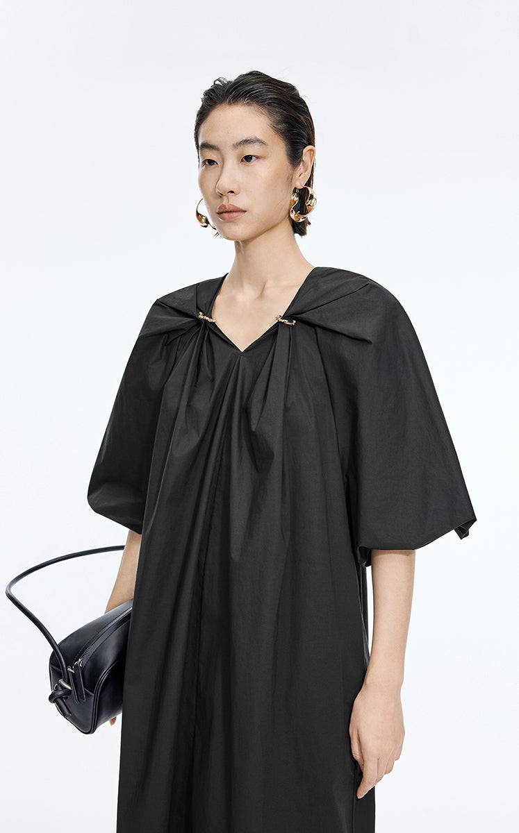 Dress / JNBY Cotton Poplin A-Line V-Neck Dress