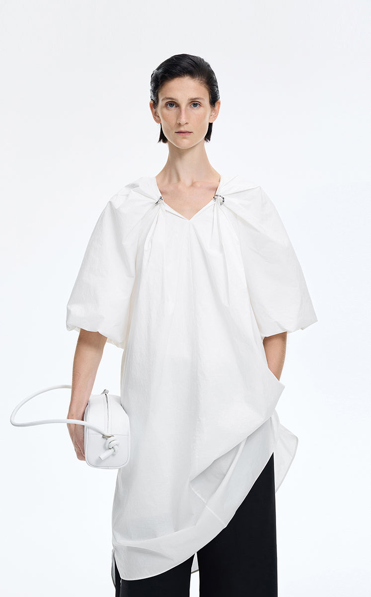 Dress / JNBY Cotton Poplin A-Line V-Neck Dress