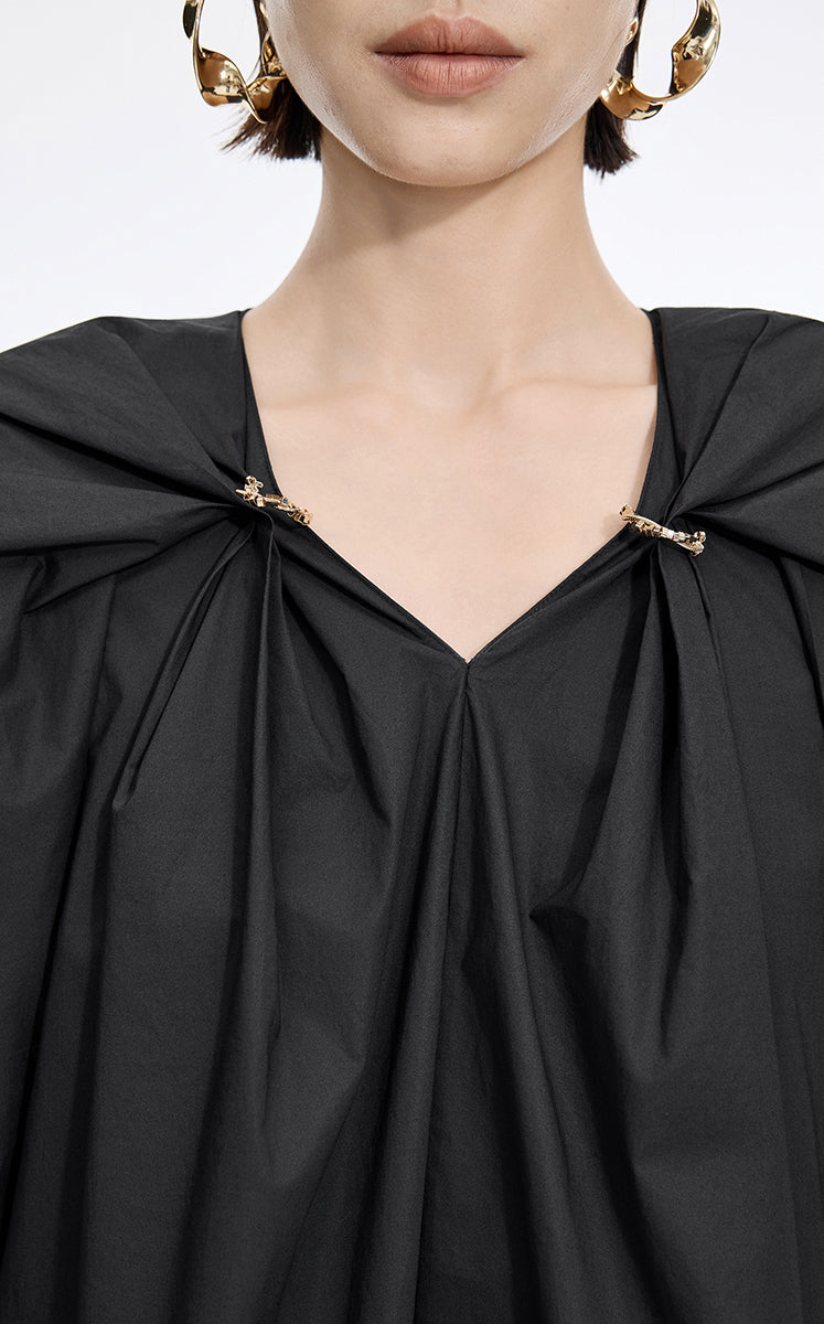 Dress / JNBY Cotton Poplin A-Line V-Neck Dress