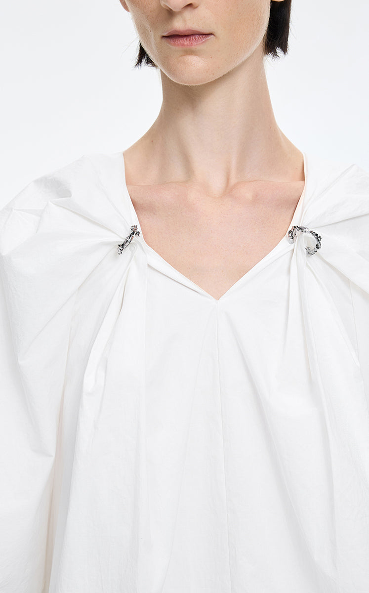 Dress / JNBY Cotton Poplin A-Line V-Neck Dress