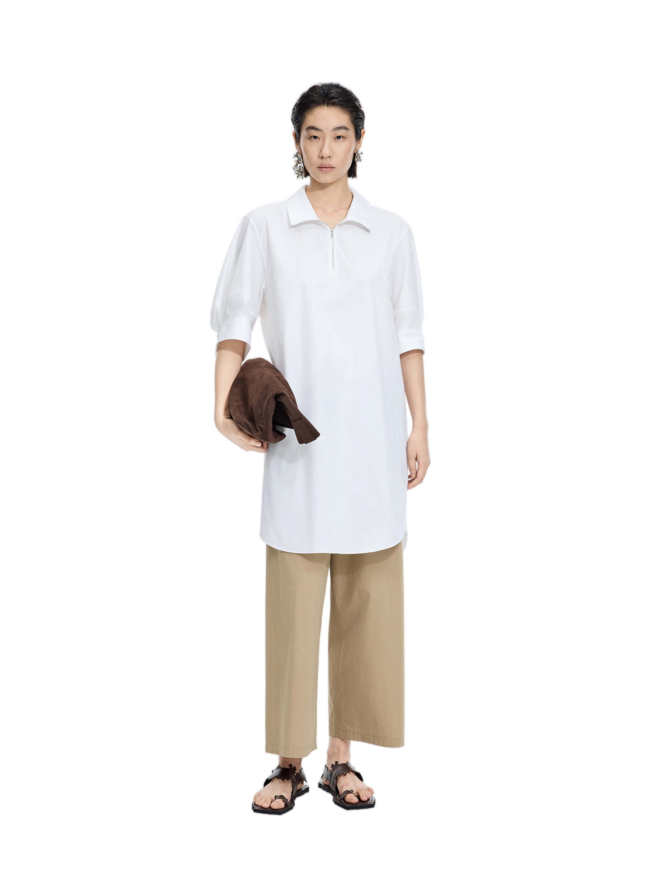 Dress / JNBY Cotton Poplin Twist-Hem Midi Dress