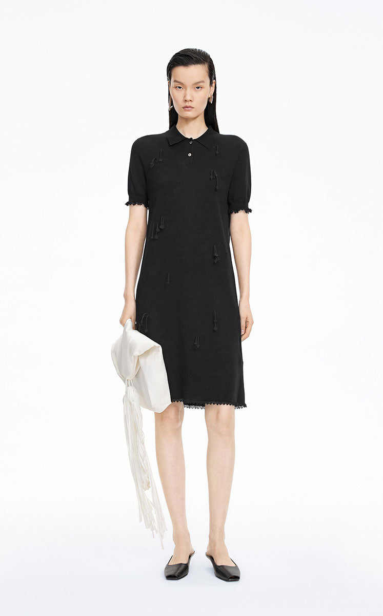 Dress / JNBY H-Line Cotton 3D Floral Tassels Dress