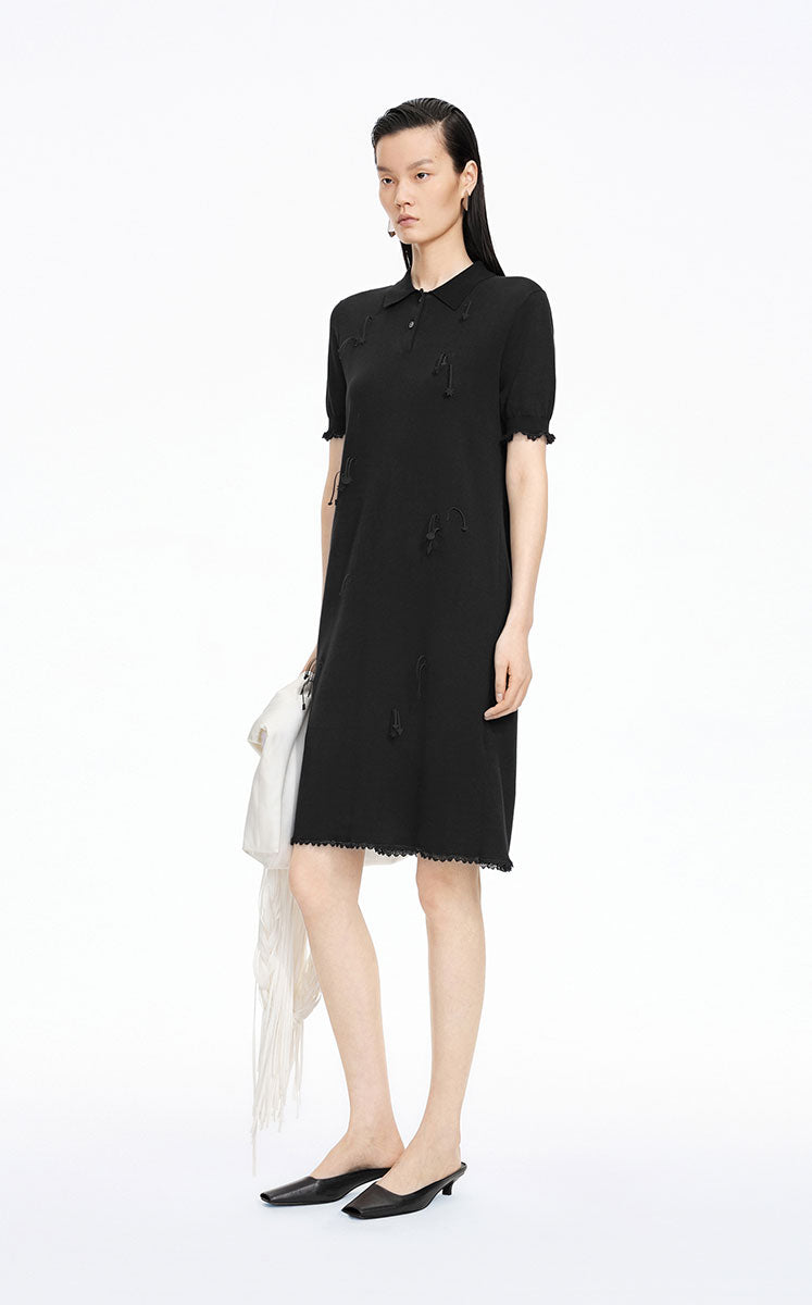 Dress / JNBY H-Line Cotton 3D Floral Tassels Dress