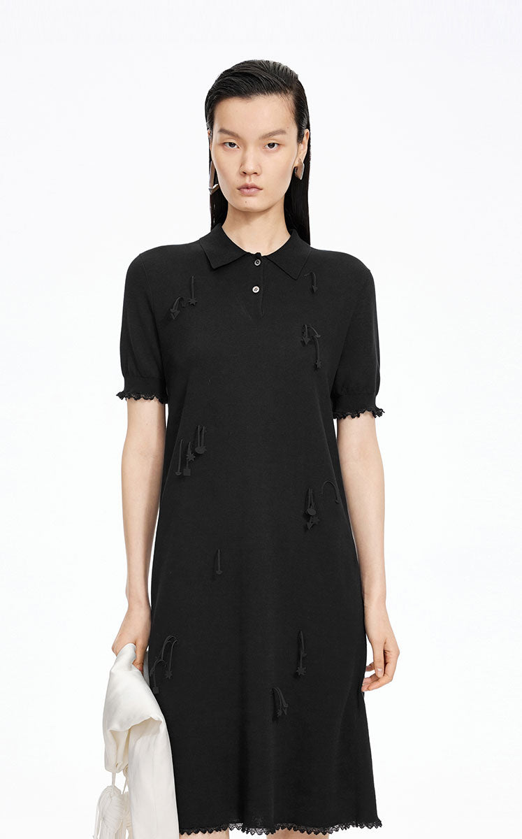 Dress / JNBY H-Line Cotton 3D Floral Tassels Dress