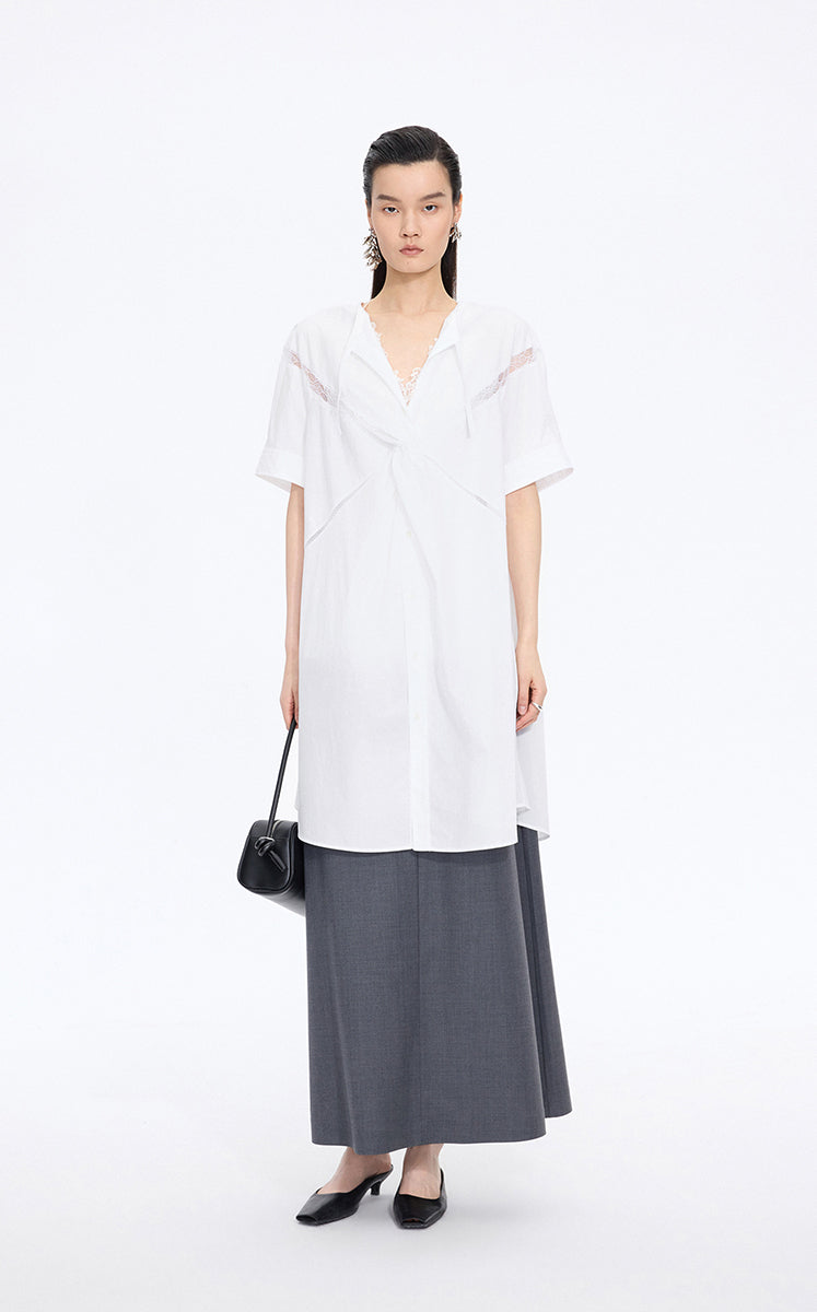 Dress / JNBY Lace Panel Twist V-Neck Dress