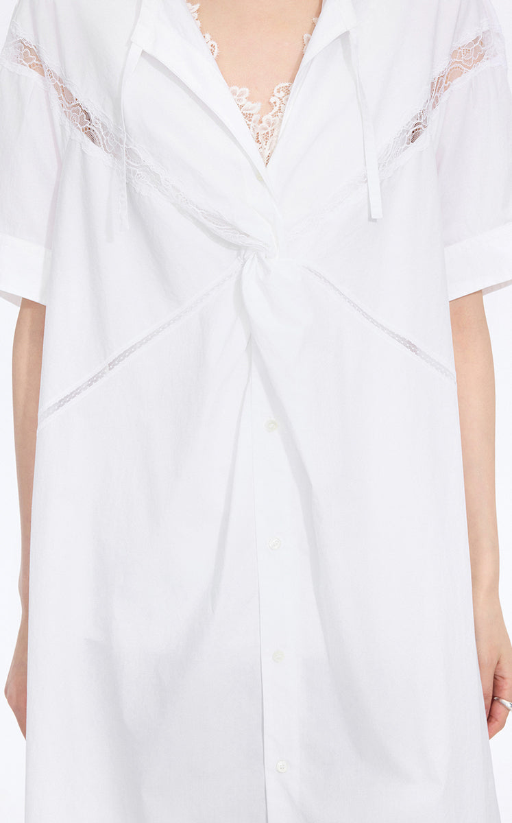Dress / JNBY Lace Panel Twist V-Neck Dress