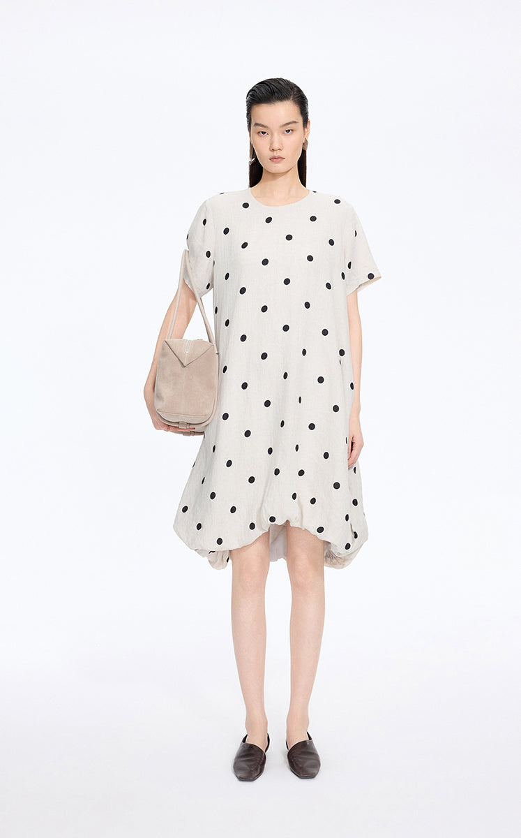Dress / JNBY Polka Dots Linen O-Shape Dress