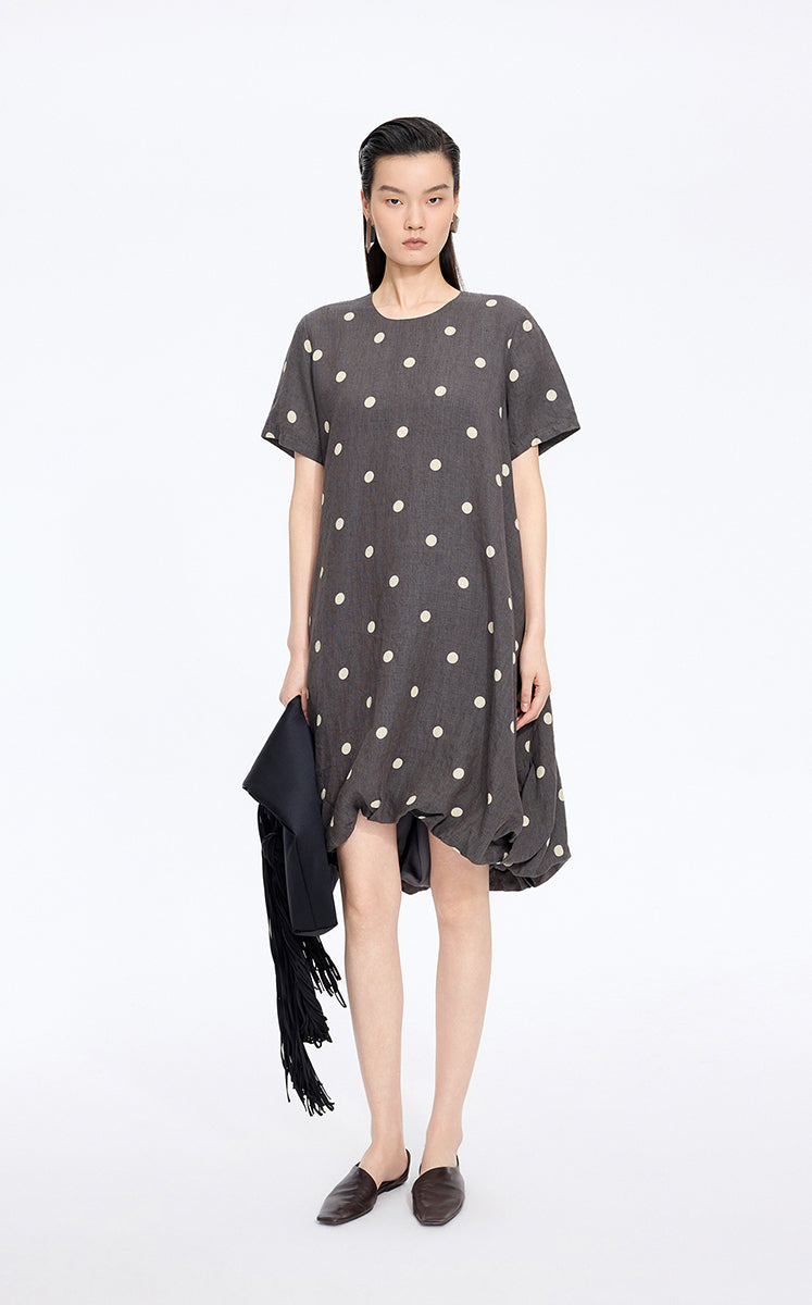 Dress / JNBY Polka Dots Linen O-Shape Dress