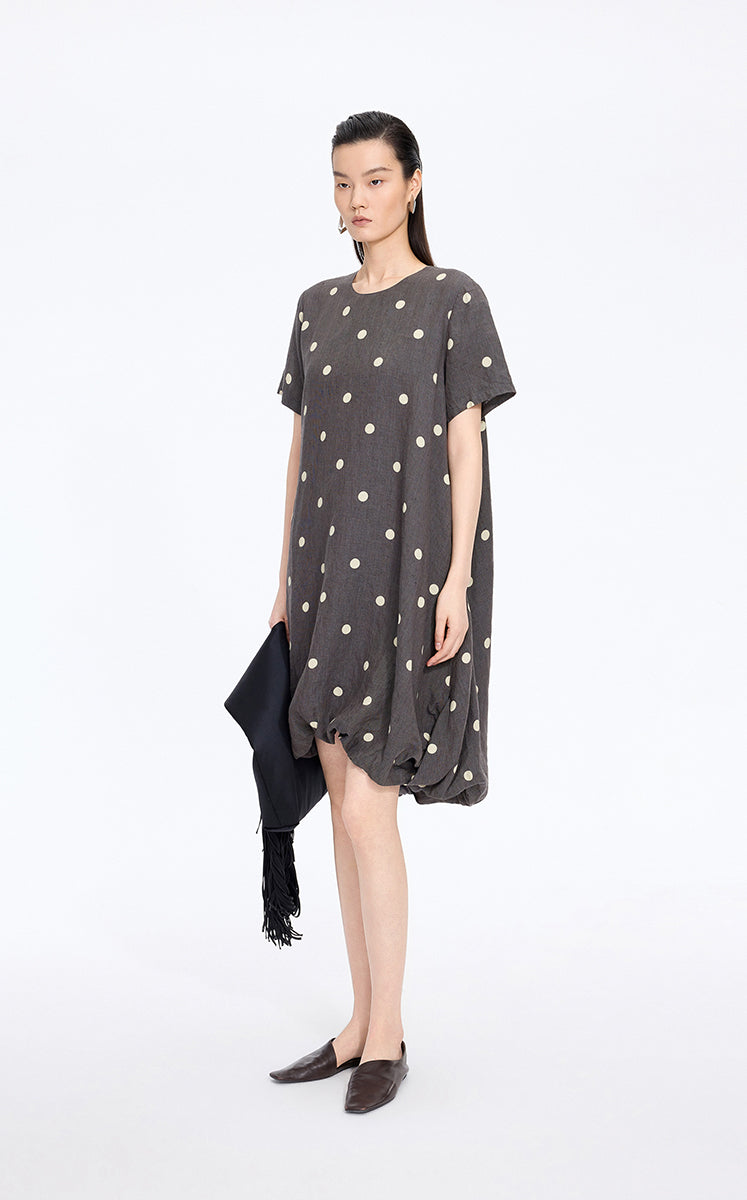 Dress / JNBY Polka Dots Linen O-Shape Dress