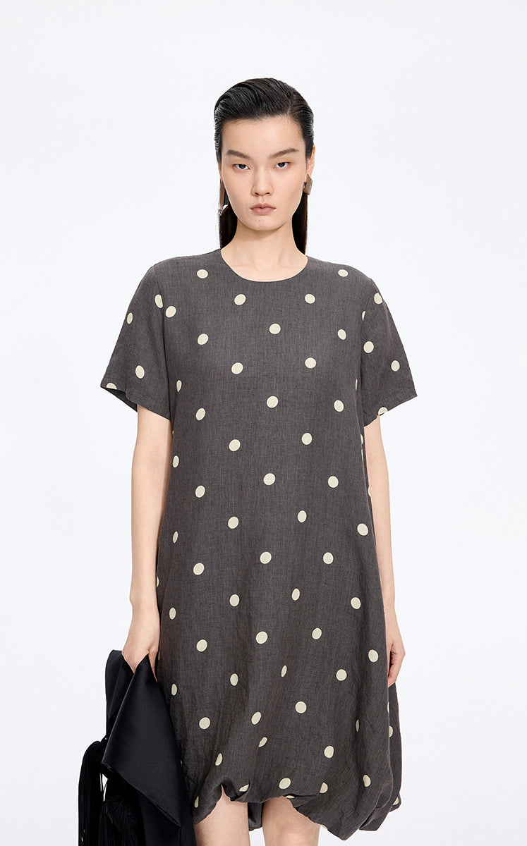 Dress / JNBY Polka Dots Linen O-Shape Dress