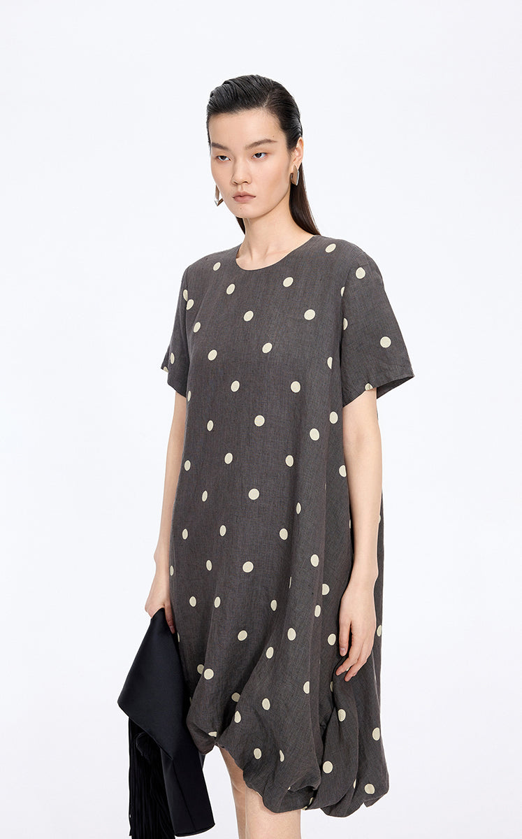 Dress / JNBY Polka Dots Linen O-Shape Dress