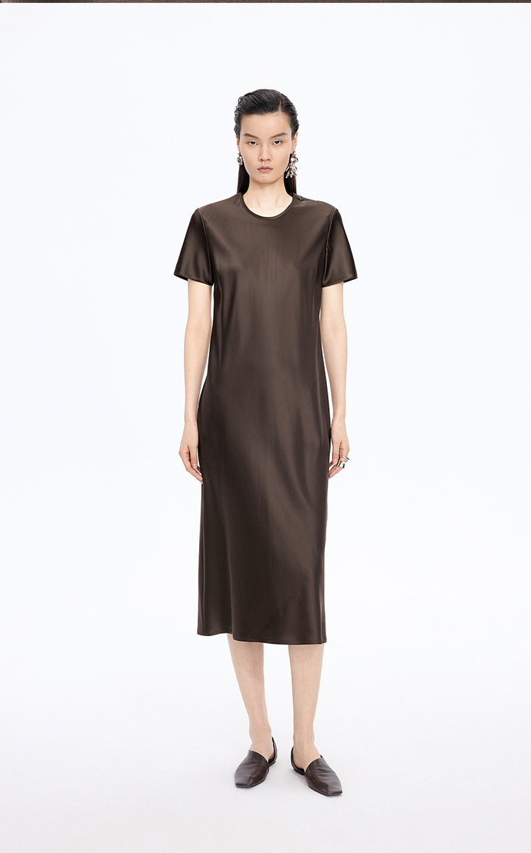 Dress / JNBY Silk Satin A-Line Short Sleeve Dress