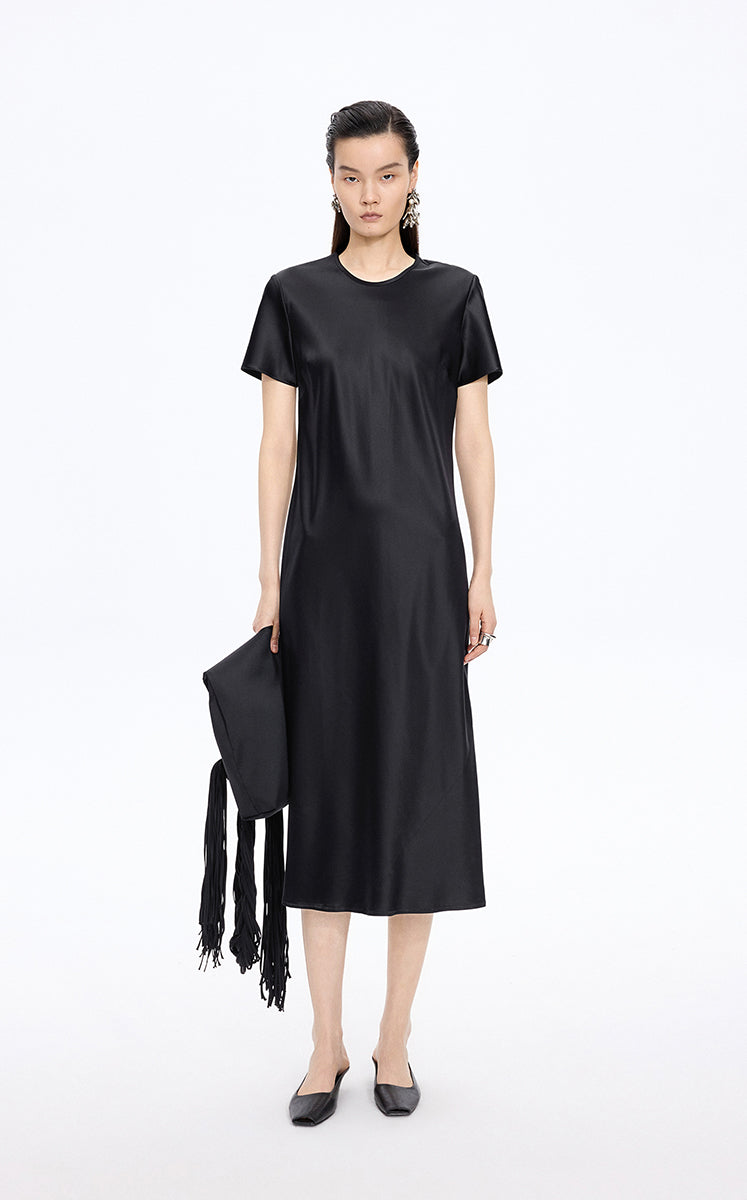 Dress / JNBY Silk Satin A-Line Short Sleeve Dress