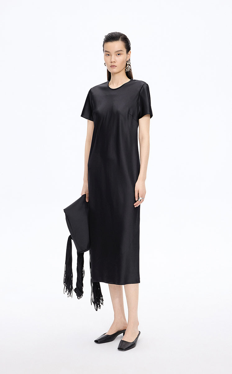 Dress / JNBY Silk Satin A-Line Short Sleeve Dress