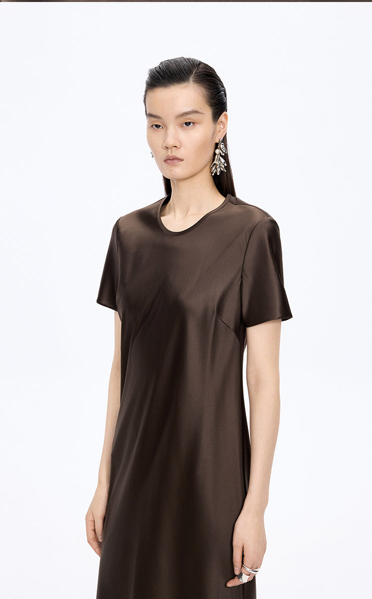 Dress / JNBY Silk Satin A-Line Short Sleeve Dress
