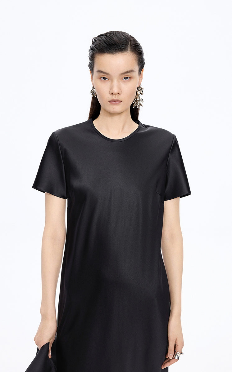 Dress / JNBY Silk Satin A-Line Short Sleeve Dress