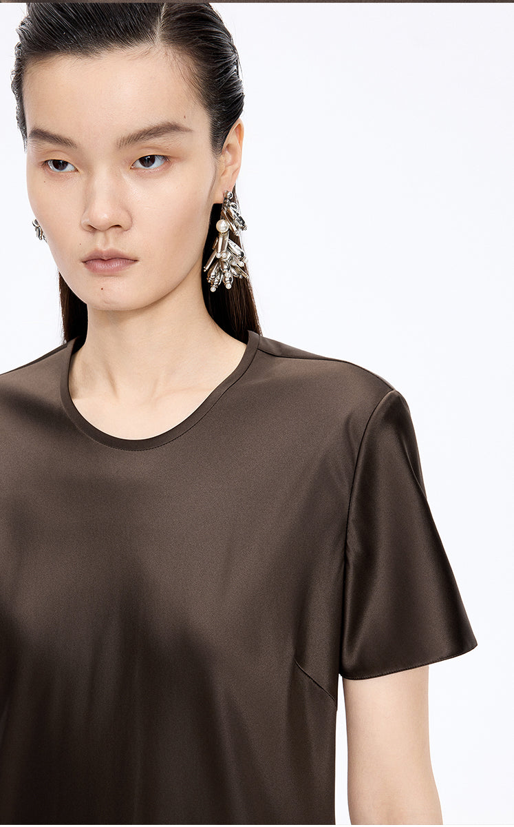 Dress / JNBY Silk Satin A-Line Short Sleeve Dress