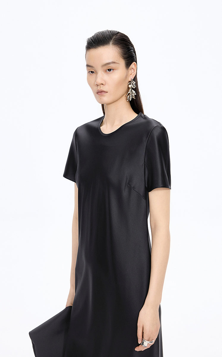 Dress / JNBY Silk Satin A-Line Short Sleeve Dress