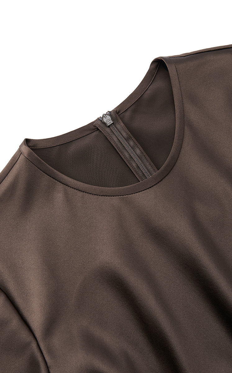 Dress / JNBY Silk Satin A-Line Short Sleeve Dress