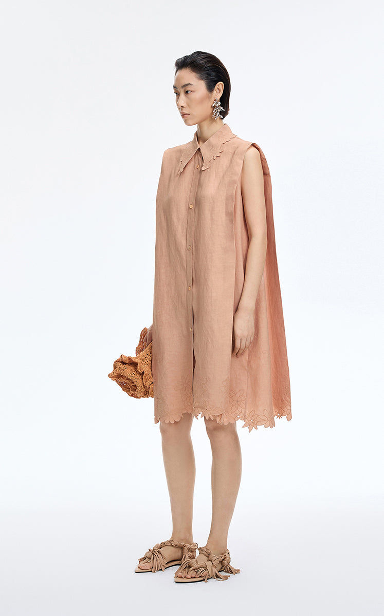 Dress / JNBY Textured Linen-Blend A-Line Sleeveless Dress