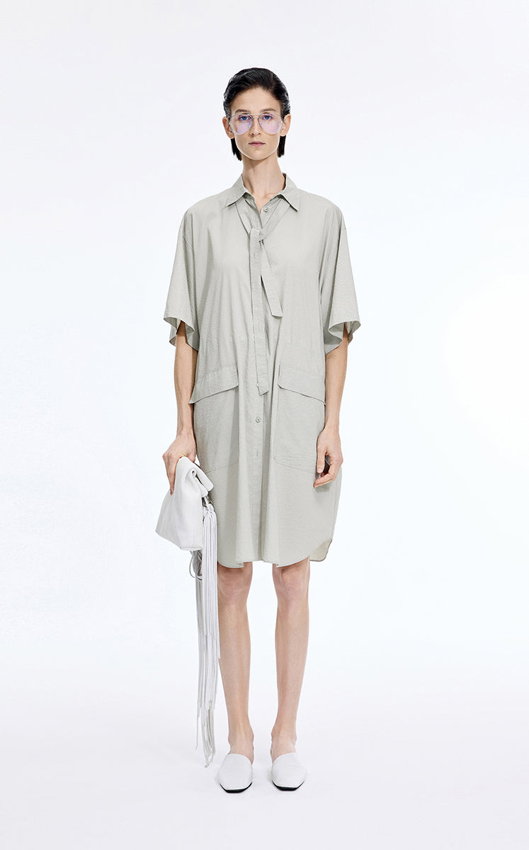 Dress / JNBY Textured Stripe Drawstring Shirt Dress