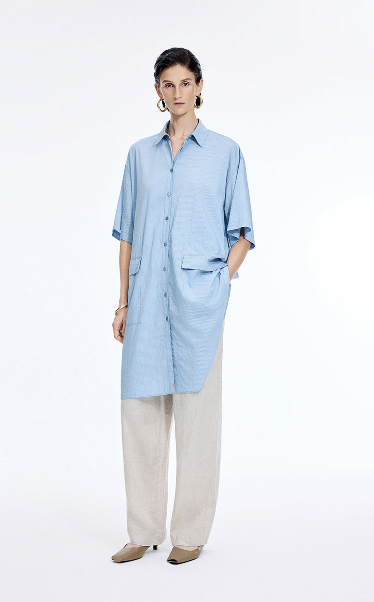 Dress / JNBY Textured Stripe Drawstring Shirt Dress