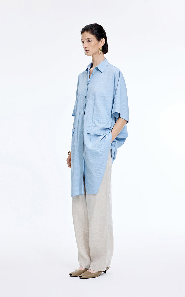 Dress / JNBY Textured Stripe Drawstring Shirt Dress