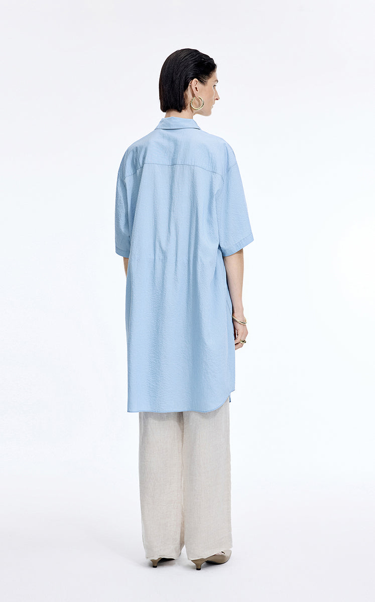 Dress / JNBY Textured Stripe Drawstring Shirt Dress