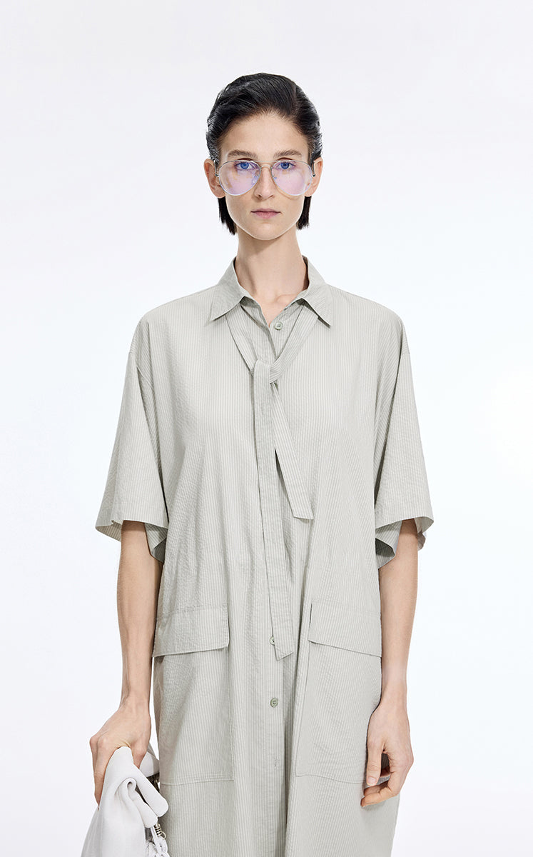 Dress / JNBY Textured Stripe Drawstring Shirt Dress