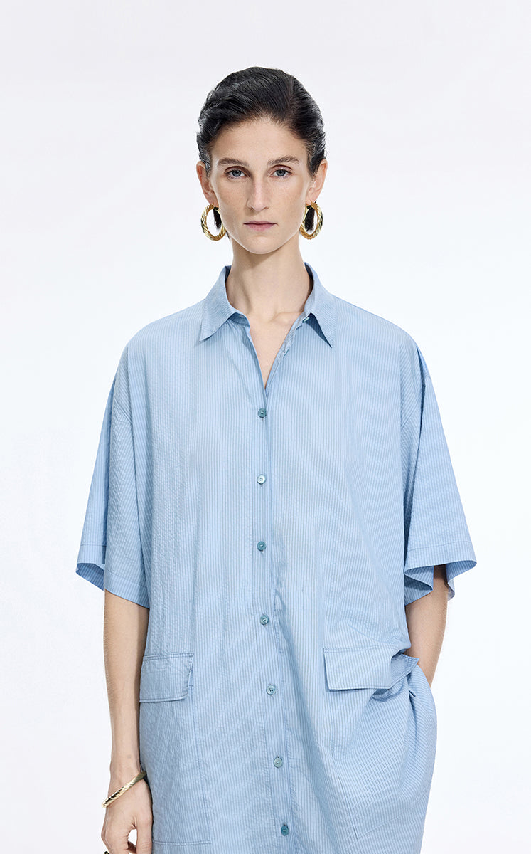 Dress / JNBY Textured Stripe Drawstring Shirt Dress