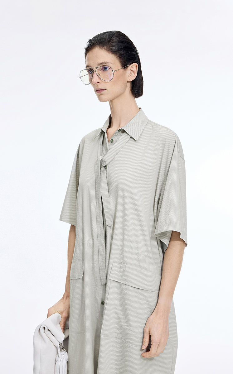 Dress / JNBY Textured Stripe Drawstring Shirt Dress