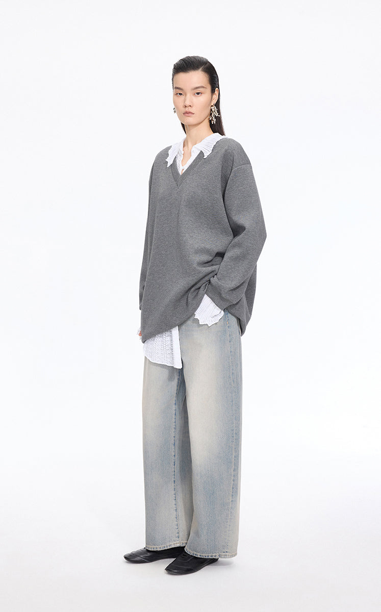 Dress / JNBY V-neck Long-Sleeve Cotton-Blend Dress