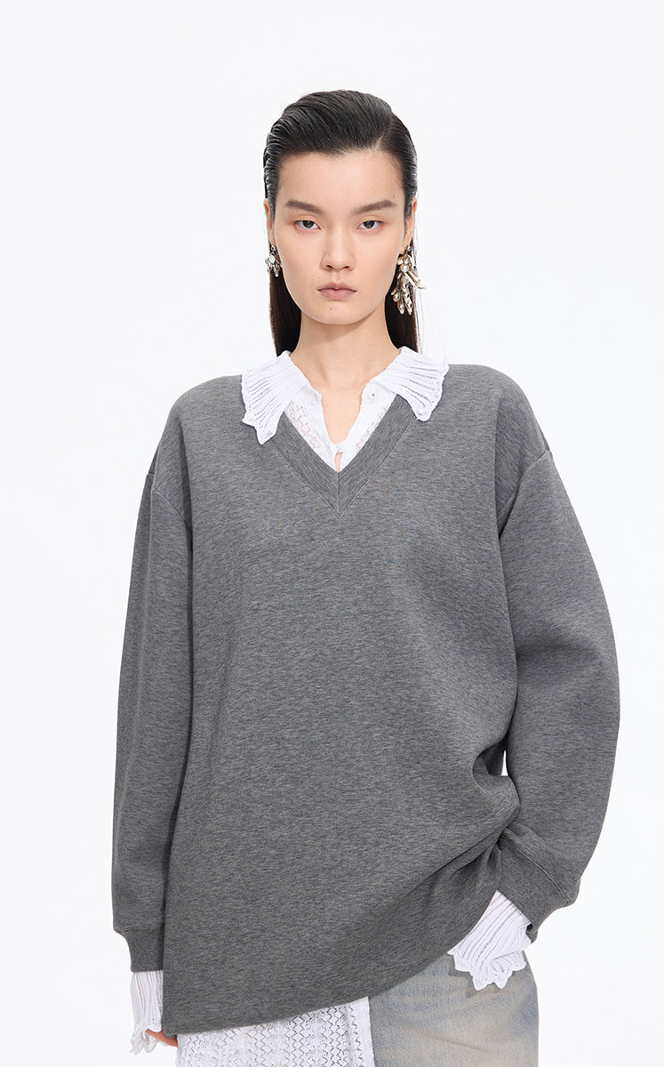 Dress / JNBY V-neck Long-Sleeve Cotton-Blend Dress