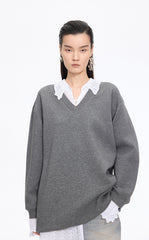 Dress / JNBY V-neck Long-Sleeve Cotton-Blend Dress