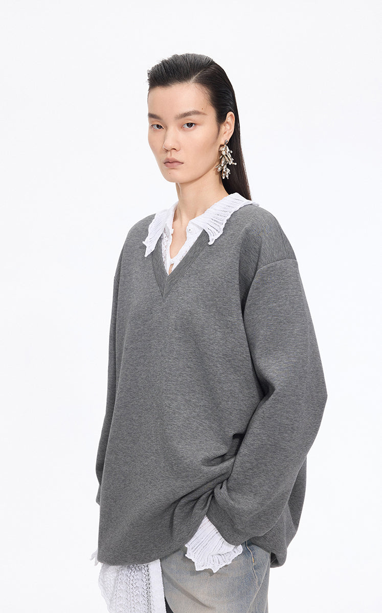 Dress / JNBY V-neck Long-Sleeve Cotton-Blend Dress