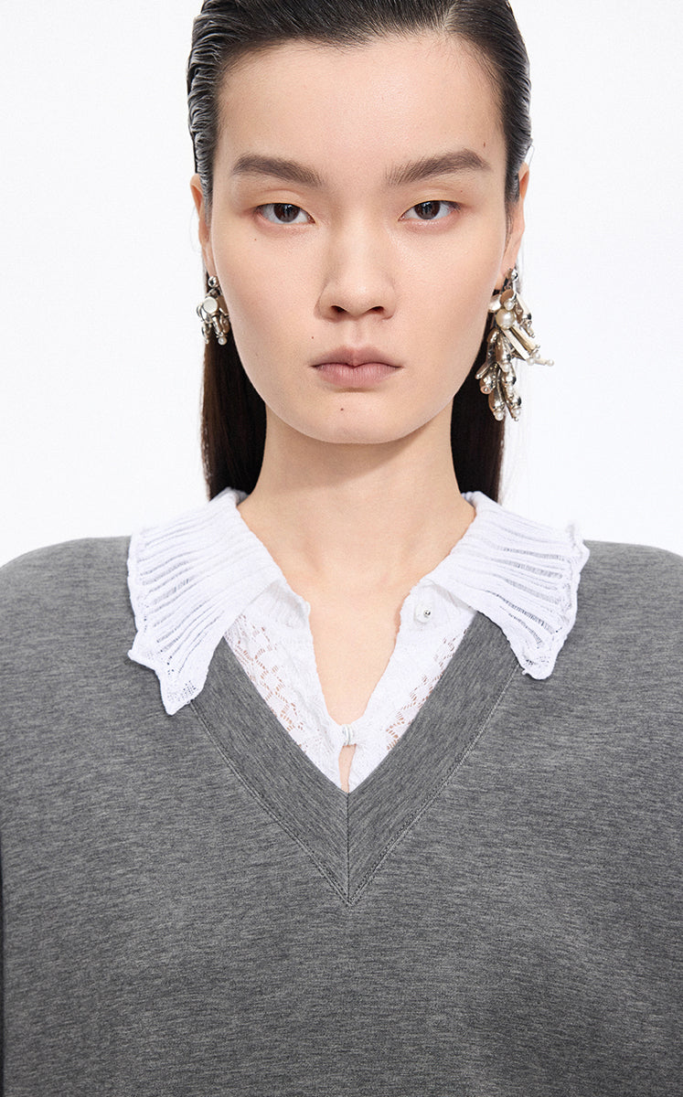 Dress / JNBY V-neck Long-Sleeve Cotton-Blend Dress