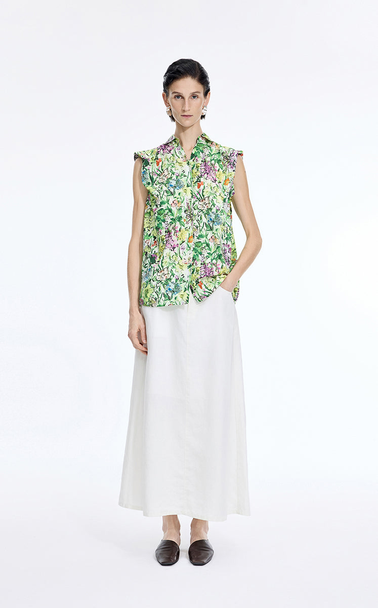 Dress / JNBY Watercolor Floral Sleeveless Shirt Dress