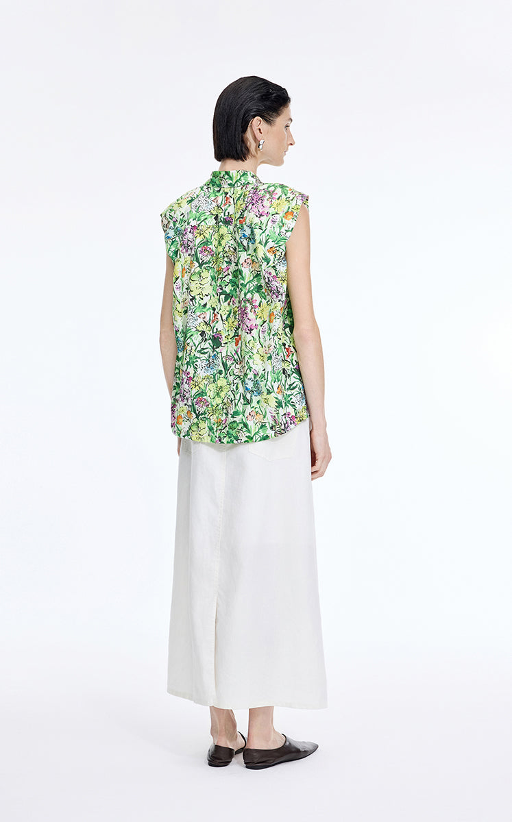 Dress / JNBY Watercolor Floral Sleeveless Shirt Dress