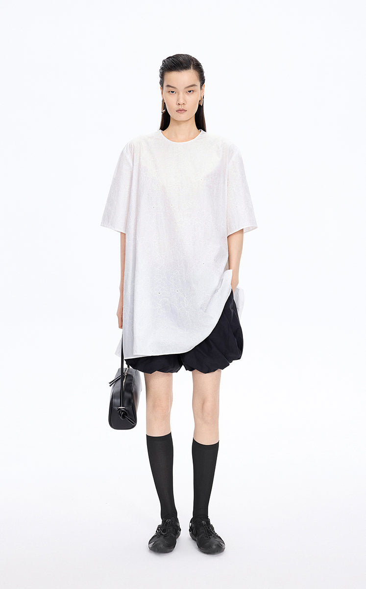 Dress / JNBY Floral Embroidered Cotton A-line Short Sleeve Dress