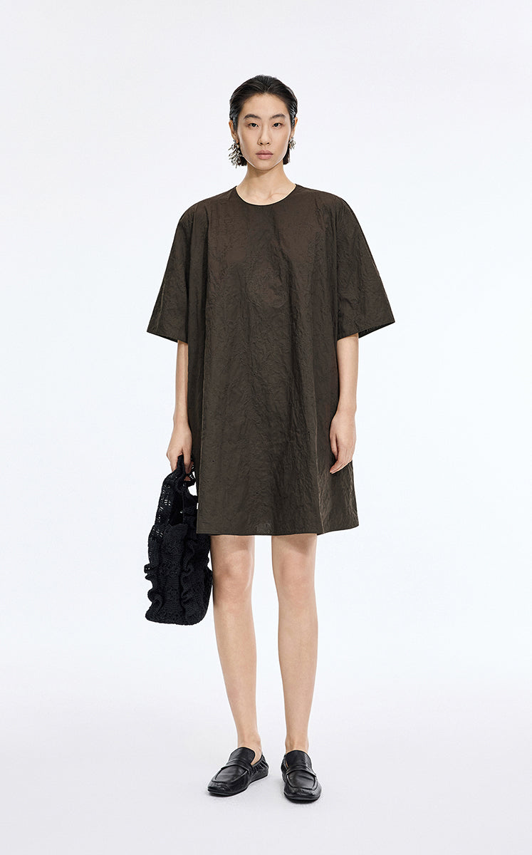 Dress / JNBY Floral Embroidered Cotton A-line Short Sleeve Dress