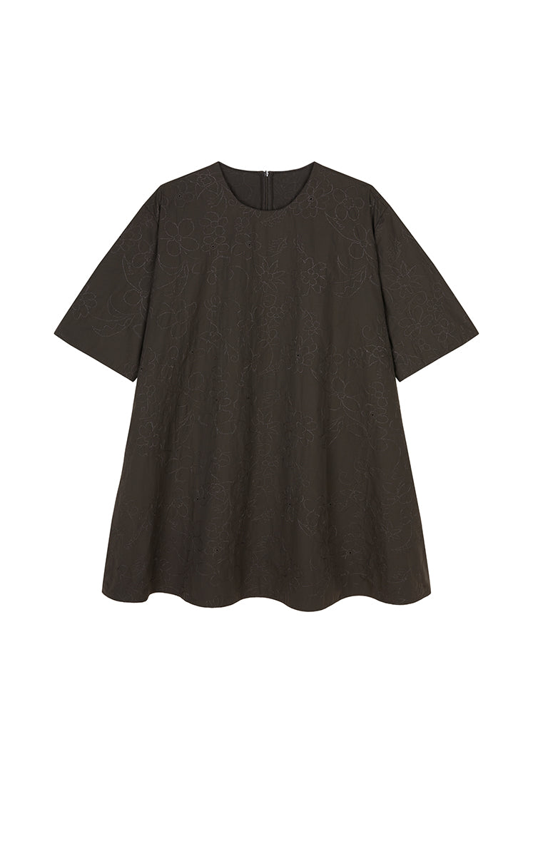 Dress / JNBY Floral Embroidered Cotton A-line Short Sleeve Dress