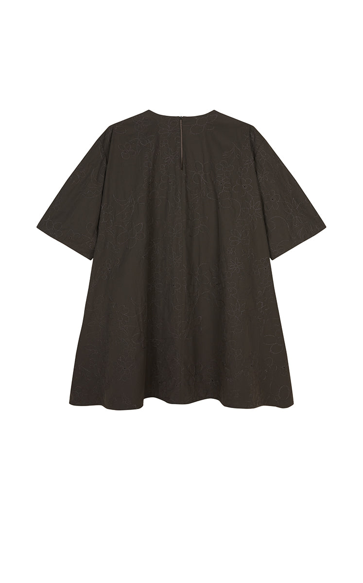 Dress / JNBY Floral Embroidered Cotton A-line Short Sleeve Dress