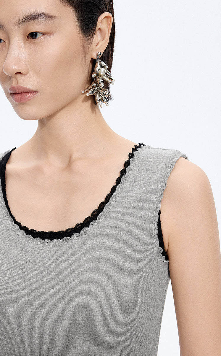 Dress / JNBY Floral Trim Cotton Knit Dress