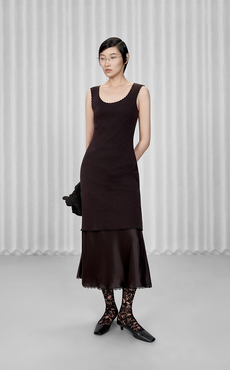 Dress / JNBY Floral Trim Cotton Knit Dress