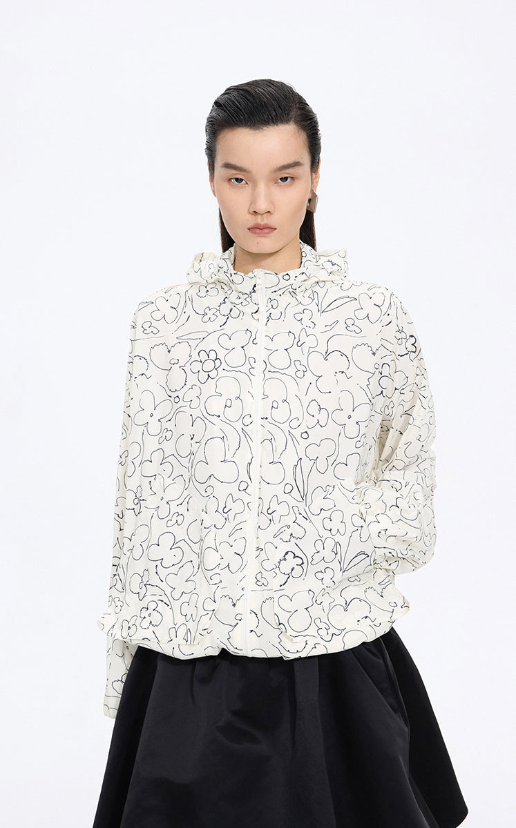 Jacket / JNBY Floral Print Oversized Hooded Jacket