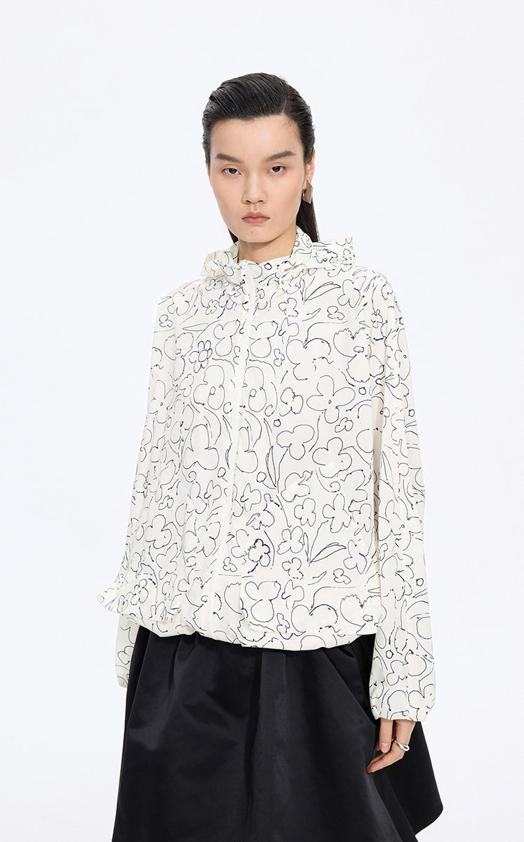 Jacket / JNBY Floral Print Oversized Hooded Jacket