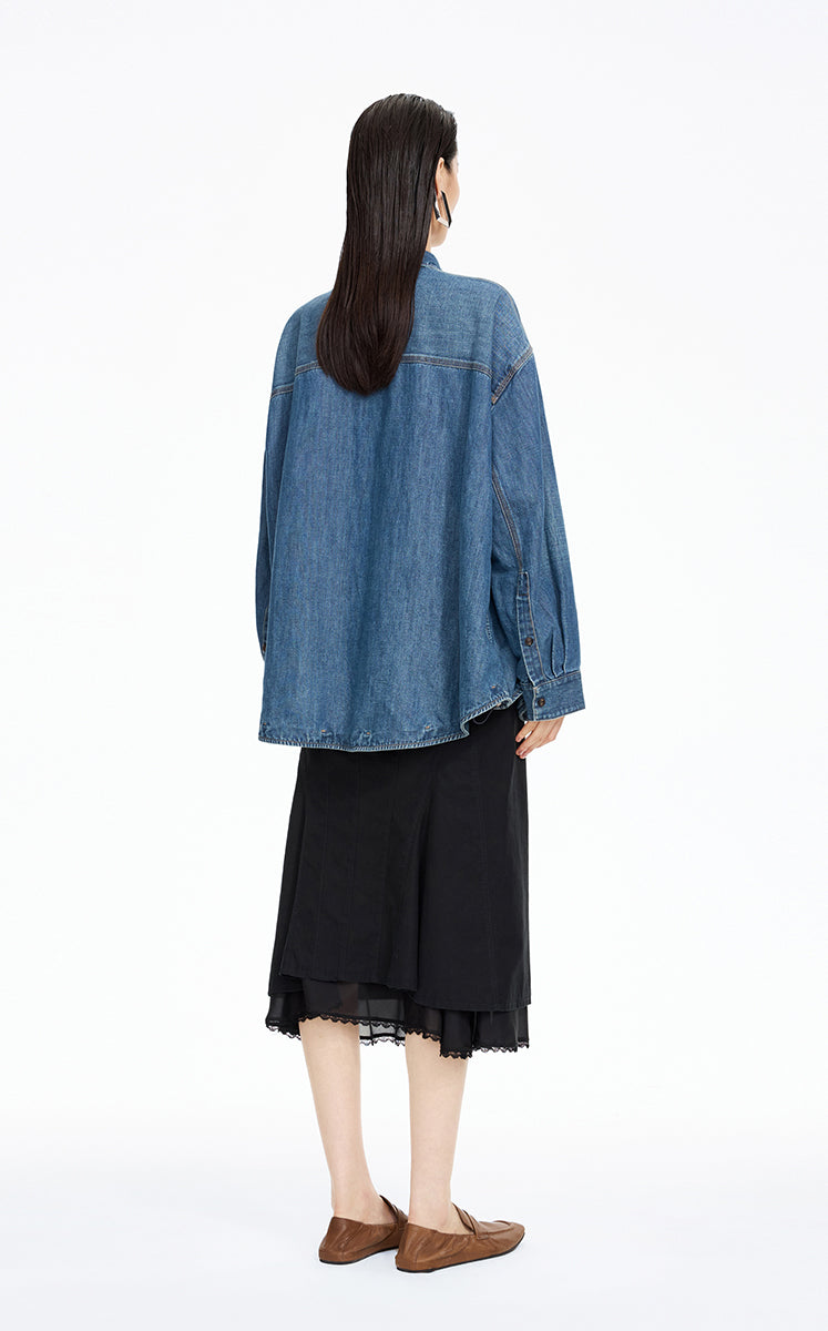 Jacket / JNBY Oversized Cotton-Linen Denim Jacket