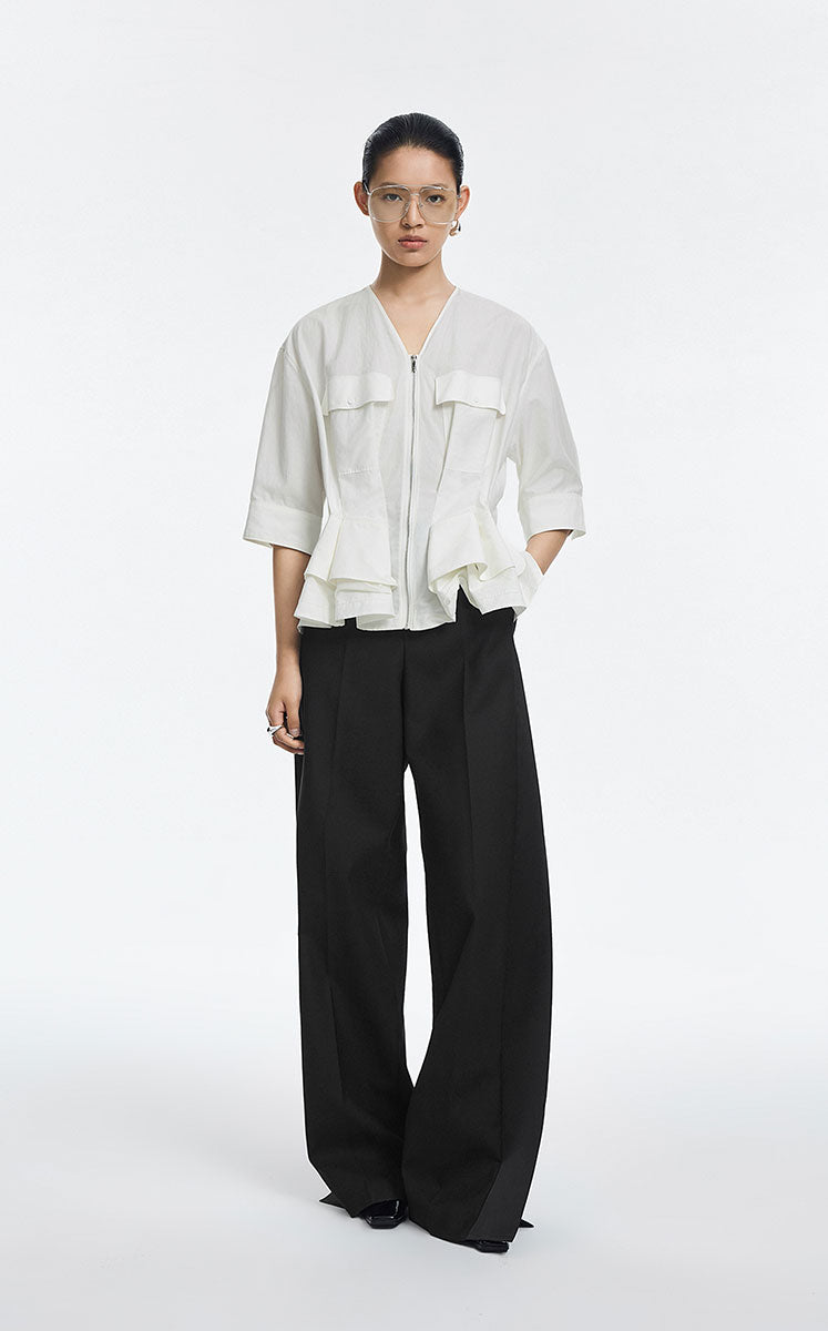 Jacket / JNBY Cotton Poplin Folded Waist Zip-Up Jacket